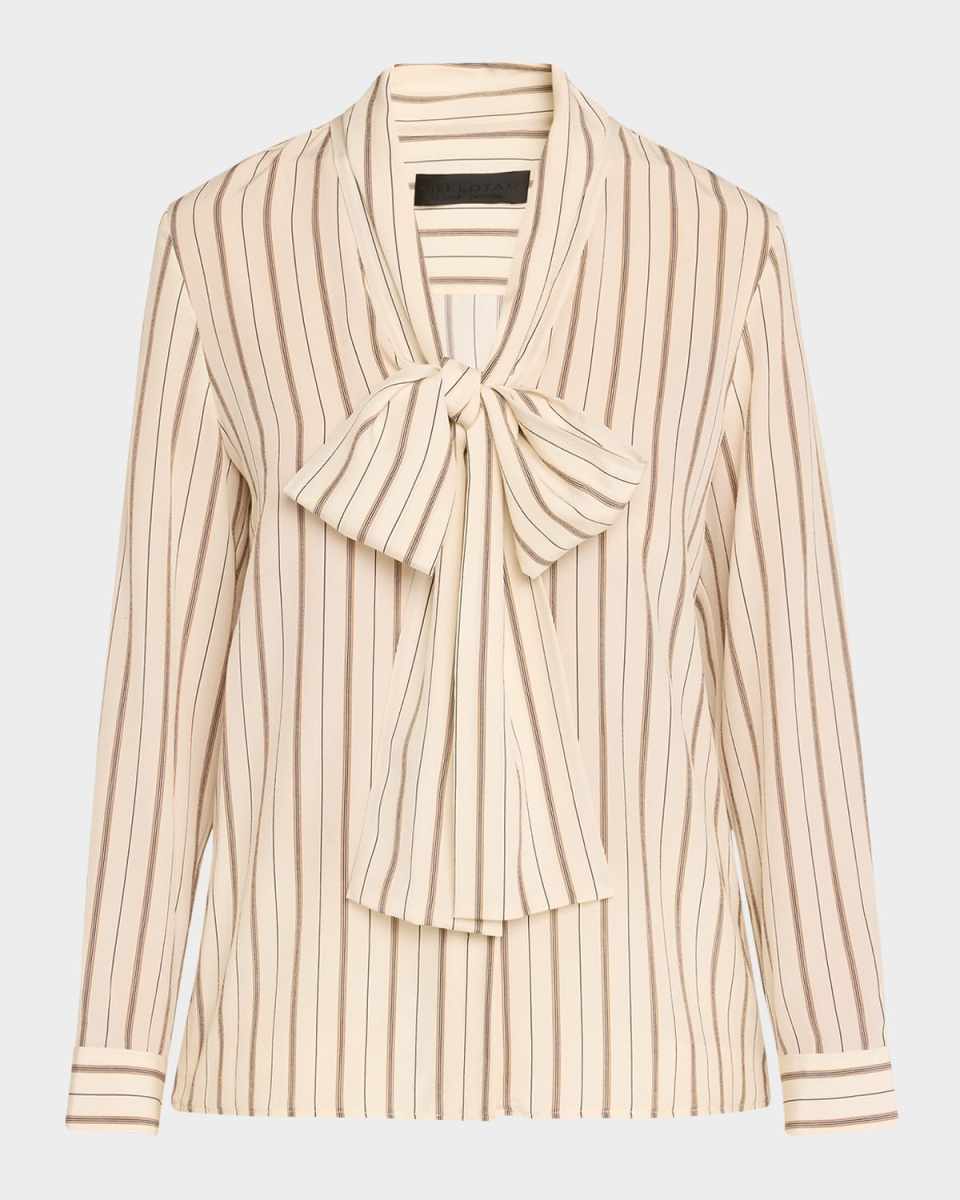 Angelique Stripe Tie-Neck Silk Blouse